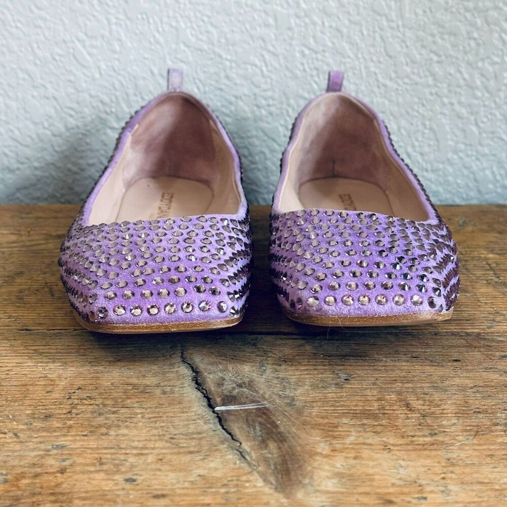 EddyDaniele Swarovski Crystal Lilac Suede Ballet Flat Shoes Square Italian Sz 40 - Picture 4 of 10